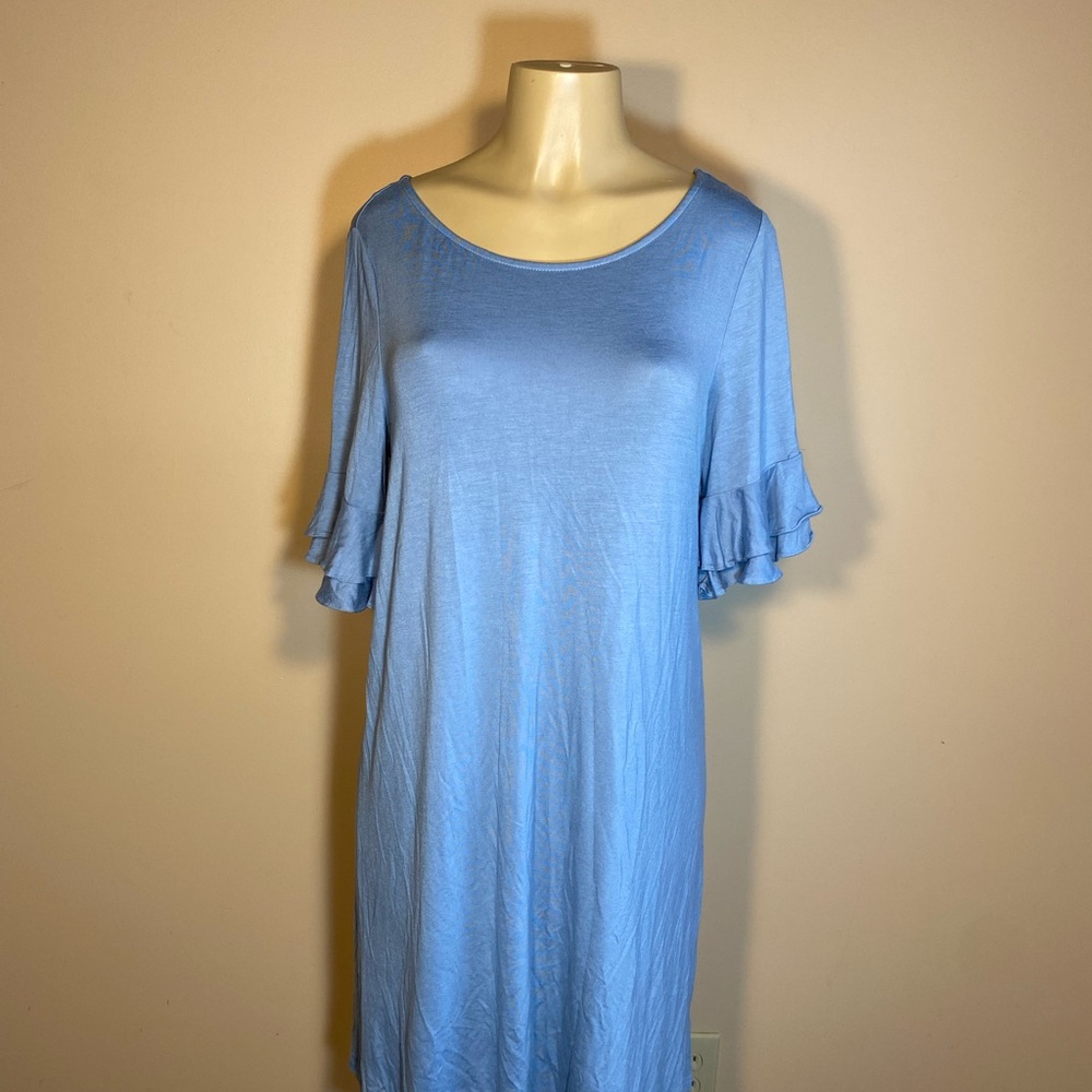 Chic Blue Ruffle Sleeve Mini Dress